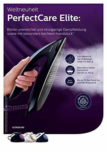 Philips GC9650/80 Dampfbügelstation PerfectCare Elite Silence (Premium-Bügelsohle, Optimal TEMP, 7,5 bar, 500g Dampfstoß,  extrem leicht und leise) violett - 5